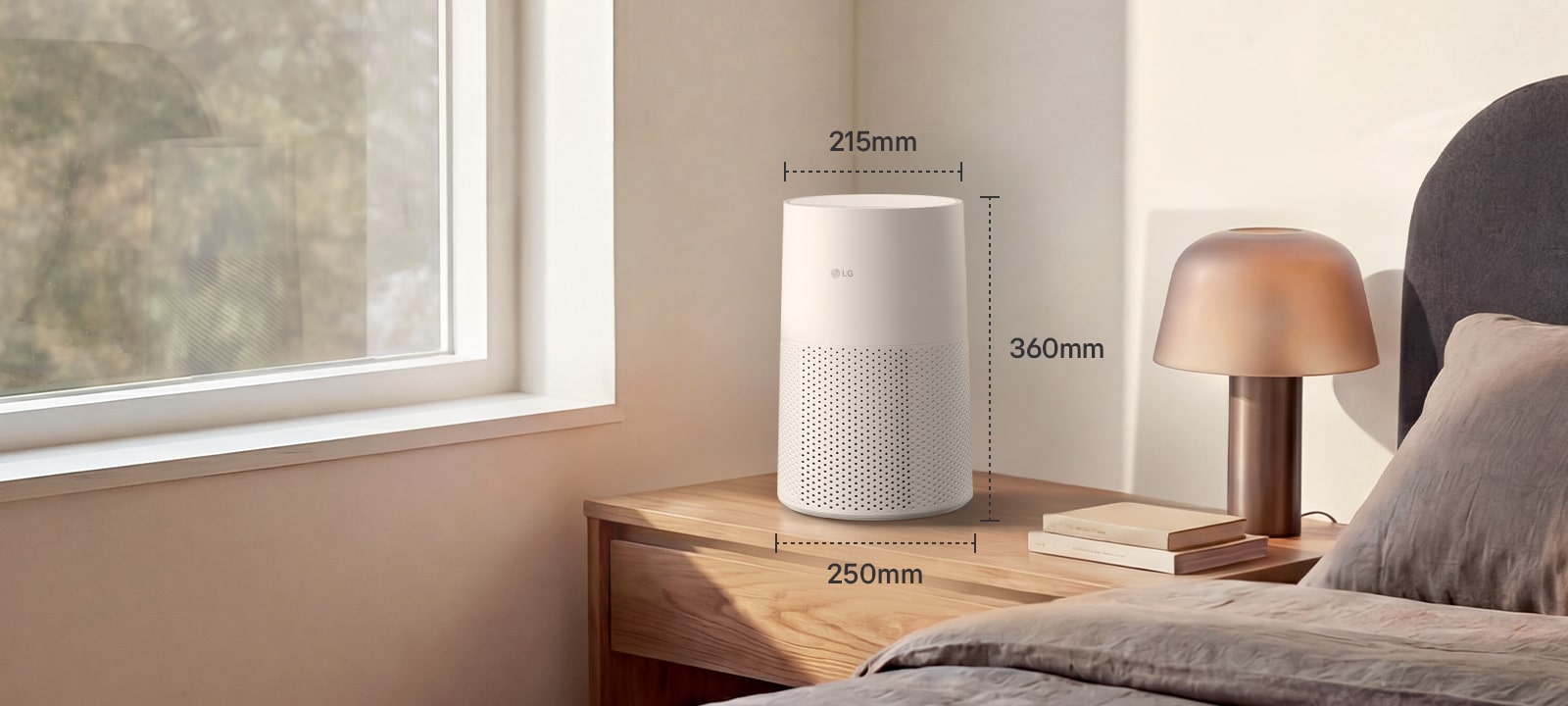 Compact LG AeroMini dimensions in a bedroom