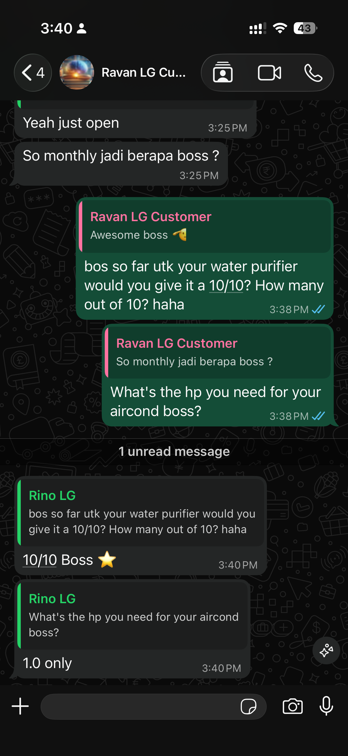 WhatsApp conversation with Ravan