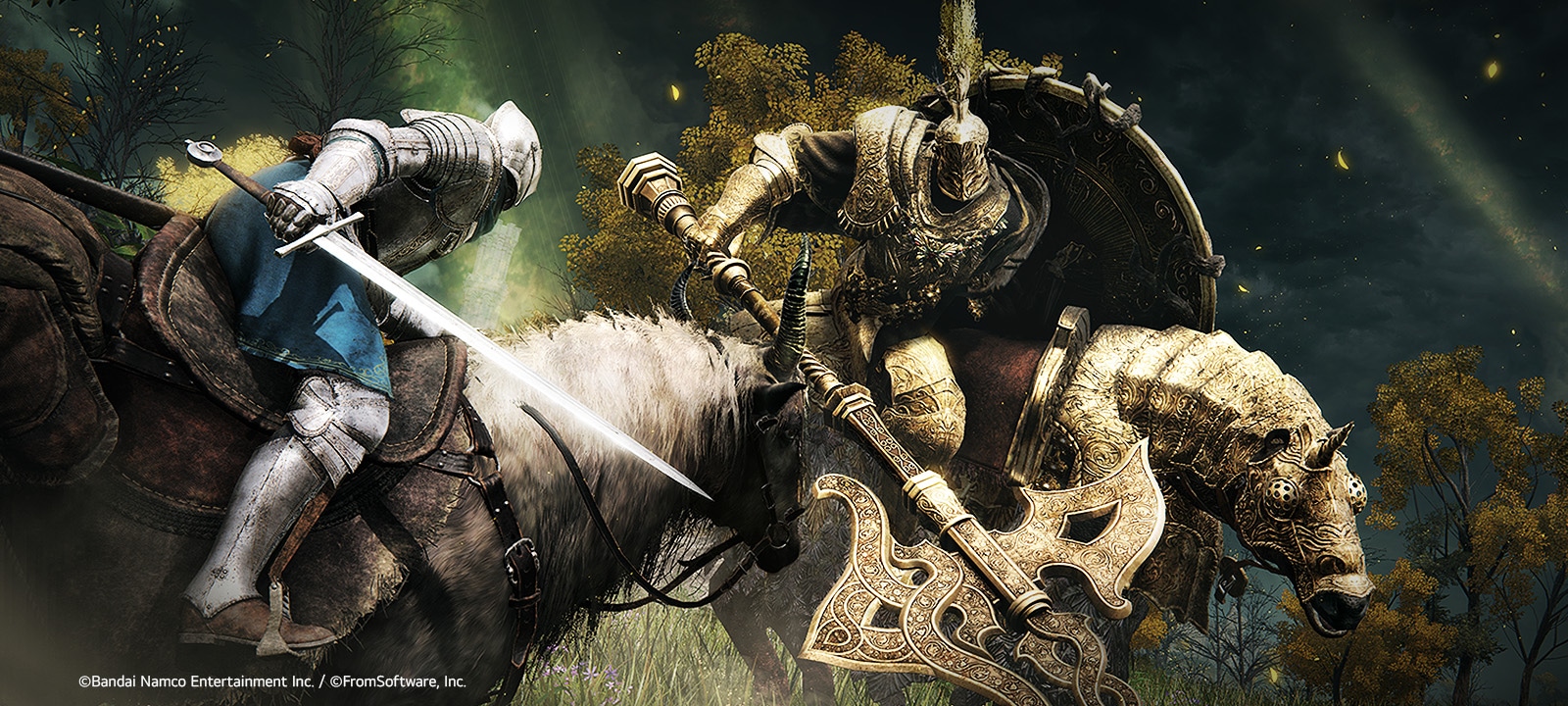 A medieval knight fighting on horseback