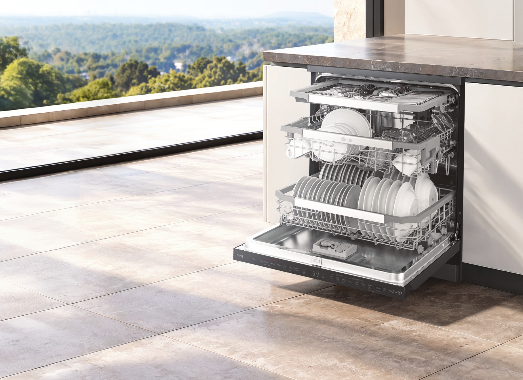 LG QuadWash dishwasher in a kitchen