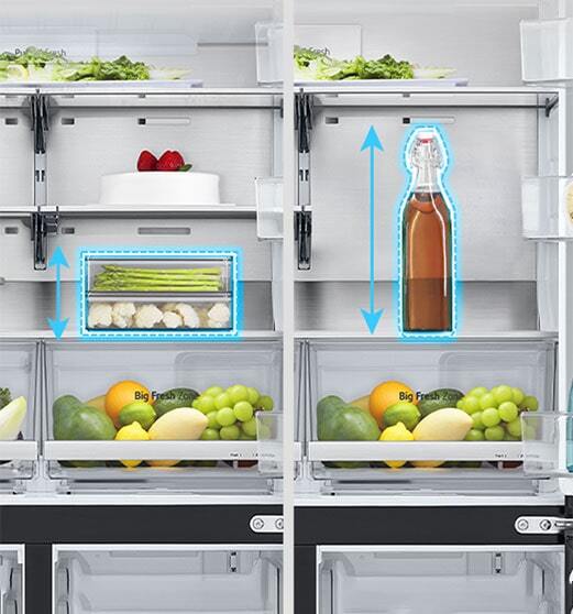A shelf was spread out inside the refrigerator and a low food container is placed on it.