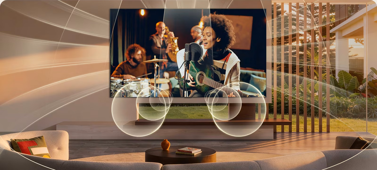 LG B6 AI Sound virtual surround demonstration in a living room