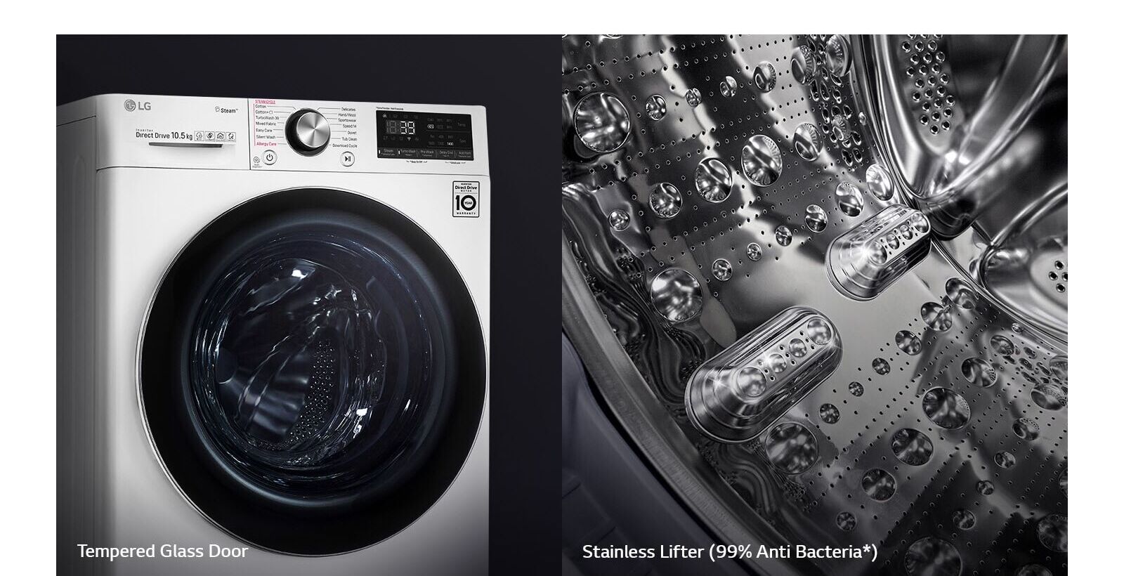 Tempered glass door and stainless steel drum