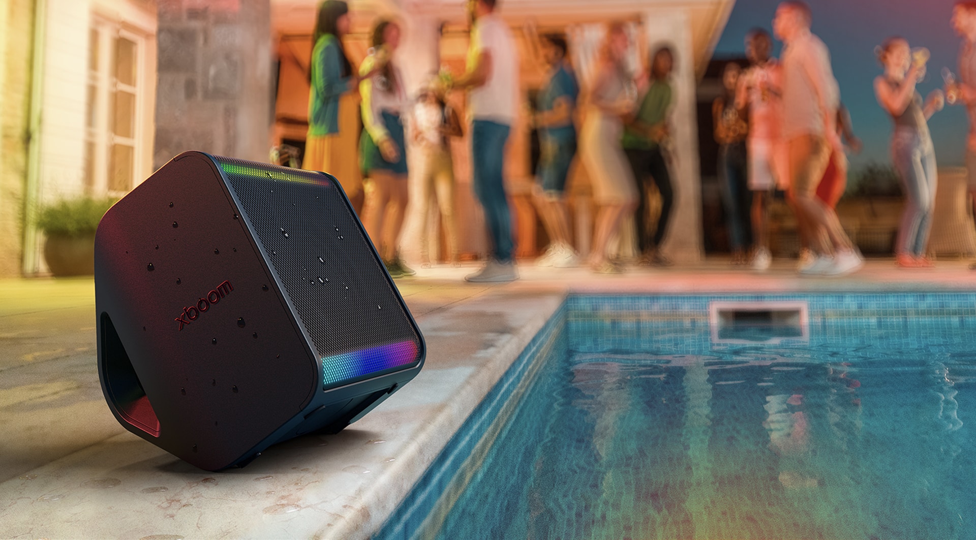 xboom Stage 301 by an outdoor pool.